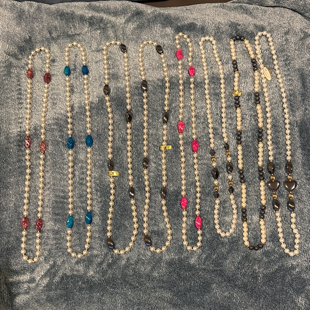 Vintage Faux Pearl Necklaces with Semi Precious Stones Lot